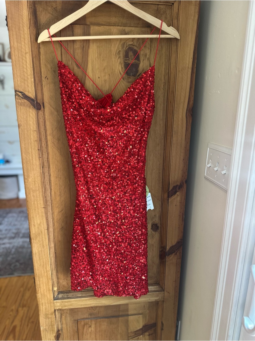 Windsor Red Sequin Spaghetti-Strap Mini Dress Large NEW